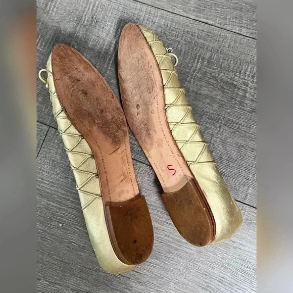 Stuart Weitzman Vintage Gold Braided Gabby Ballet Bow Flats - Picture 3 of 6